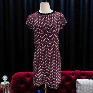 Retro Knit Chevron Mini Dress Red Navy White Short Sleeve Large Mod Modcloth‎